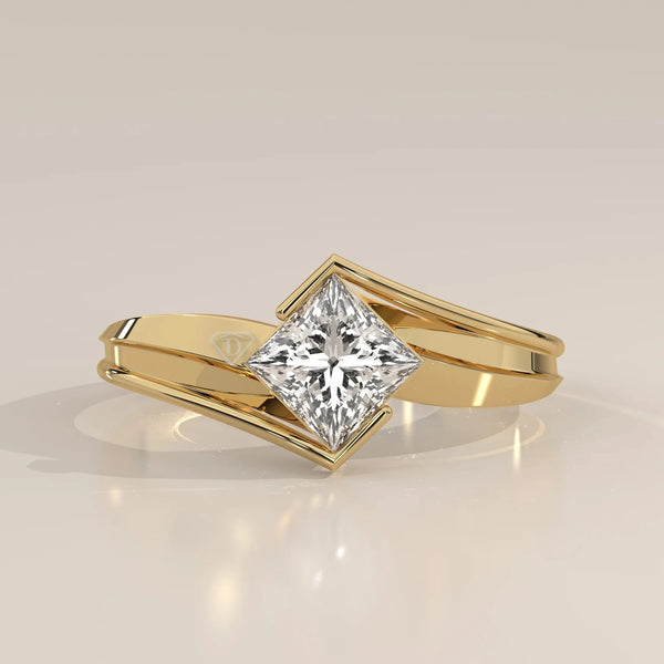 Front View: Princess Diamond Ring with Bypass Setting in Yellow Gold – Lab Grown – Driona Jewels
