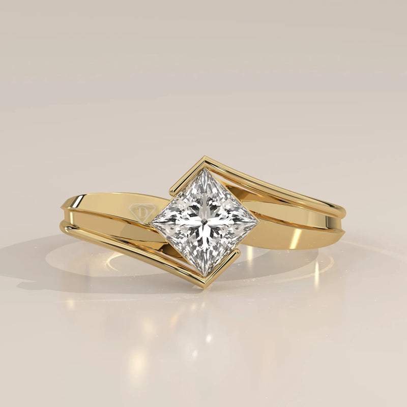 Front View: Princess Diamond Ring with Bypass Setting in Yellow Gold – Lab Grown – Driona Jewels