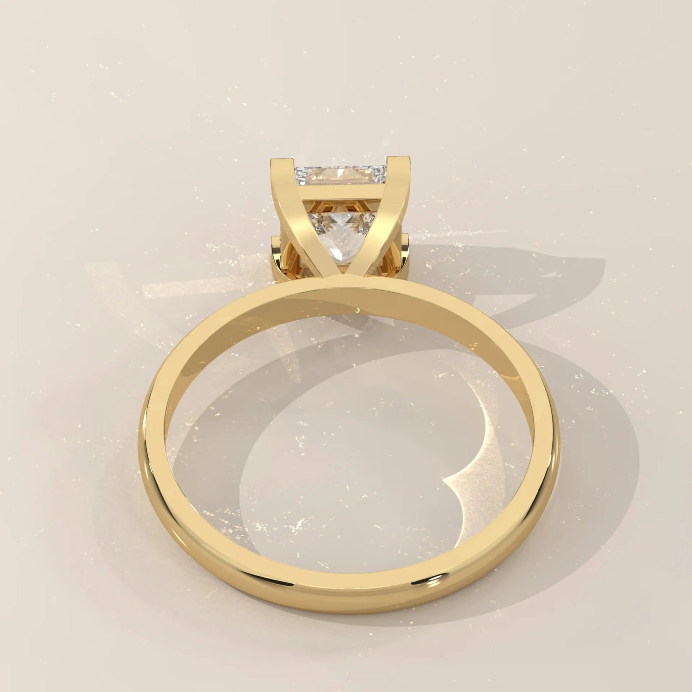 Angle View: Princess Diamond Ring with Prong Setting in Yellow Gold – Lab Grown – Driona Jewels
