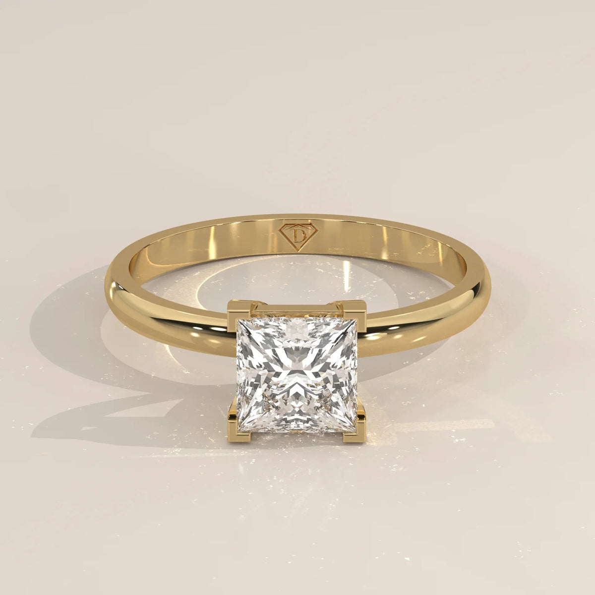 Front View: Princess Diamond Ring with Prong Setting in Yellow Gold – Lab Grown – Driona Jewels