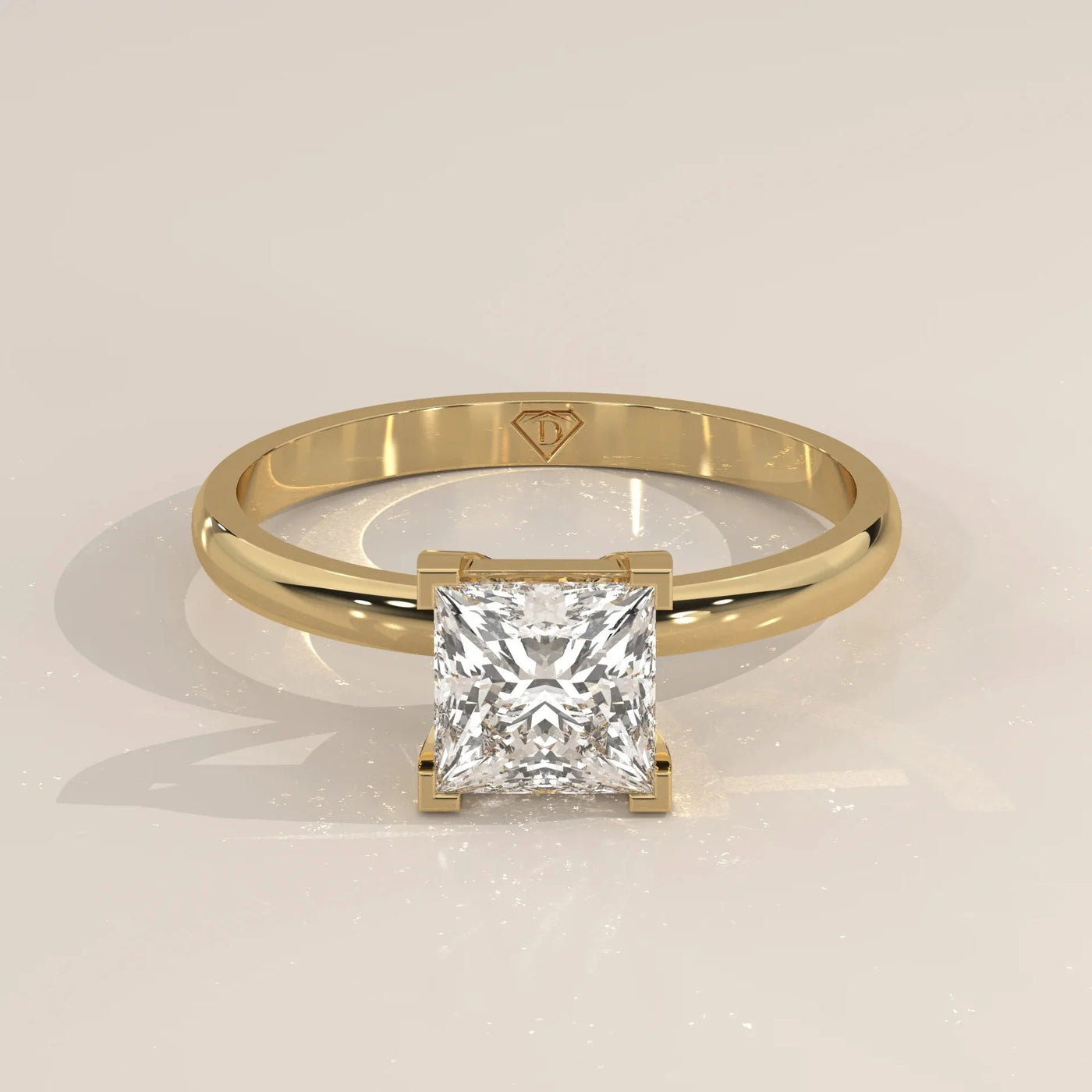 Front View: Princess Diamond Ring with Prong Setting in Yellow Gold – Lab Grown – Driona Jewels