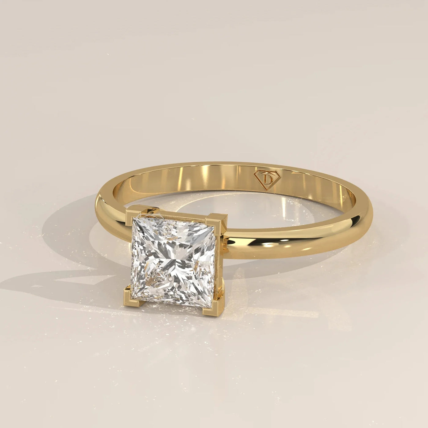 Front View: Princess Diamond Ring with Prong Setting in Yellow Gold – Lab Grown – Driona Jewels