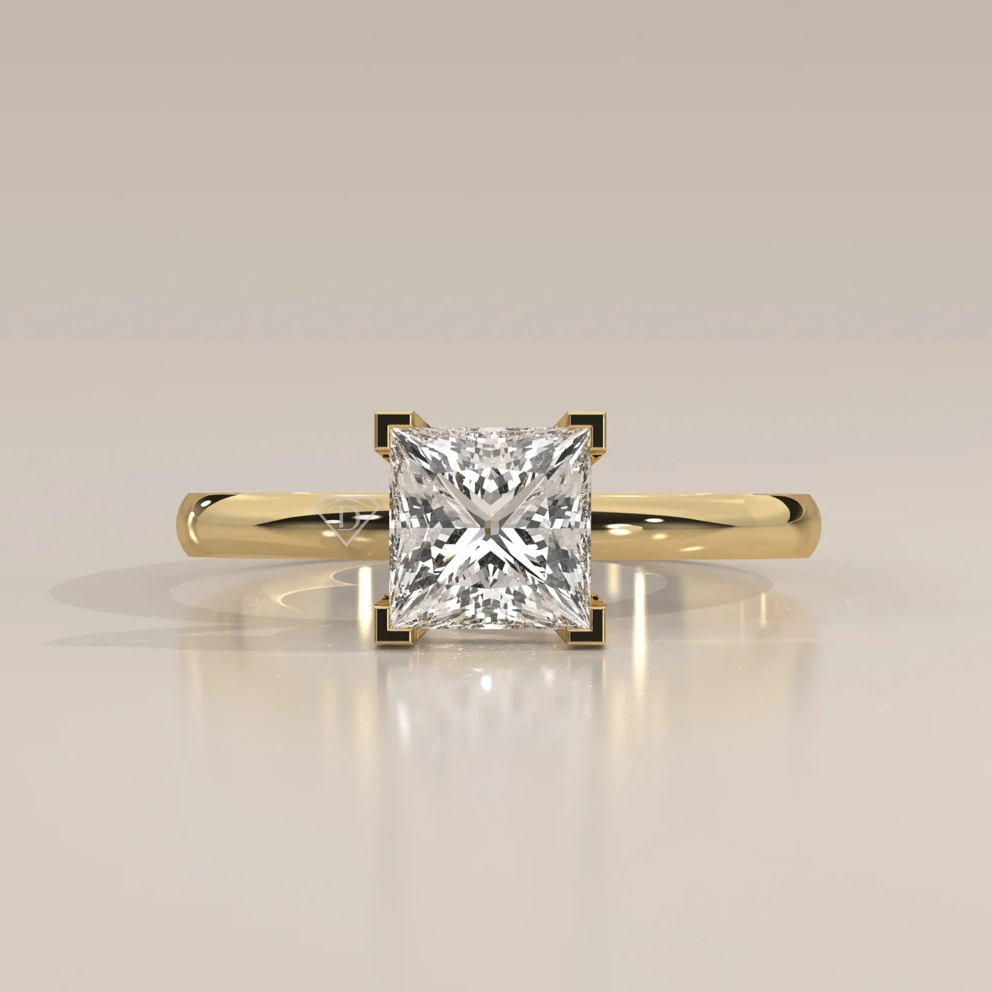 Front View: Princess Diamond Ring with Prong Setting in Yellow Gold – Lab Grown – Driona Jewels