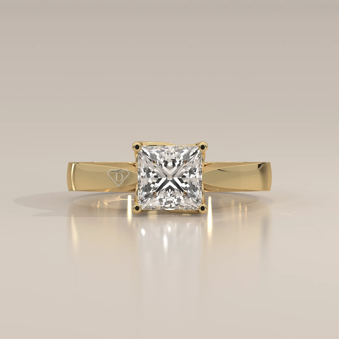 Side Profile: Princess Diamond Engagement Ring with Solitaire Setting in Yellow Gold – Lab Grown – Driona Jewels