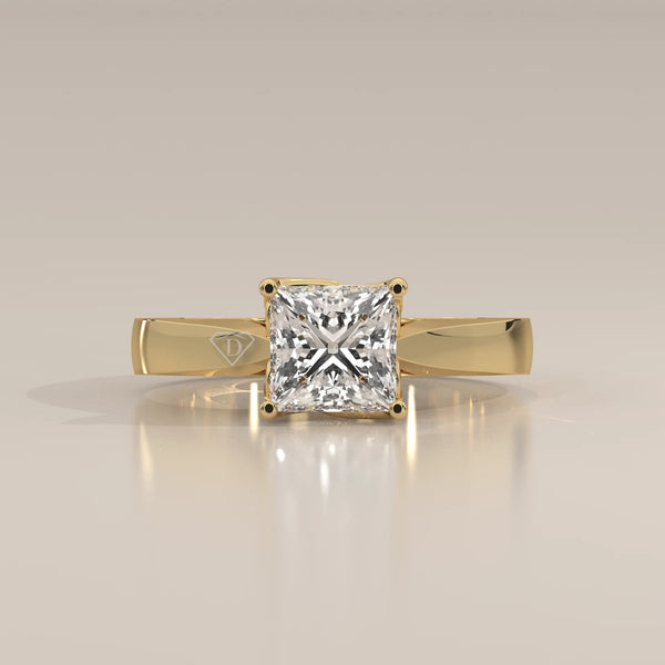 Side Profile: Princess Diamond Engagement Ring with Solitaire Setting in Yellow Gold – Lab Grown – Driona Jewels