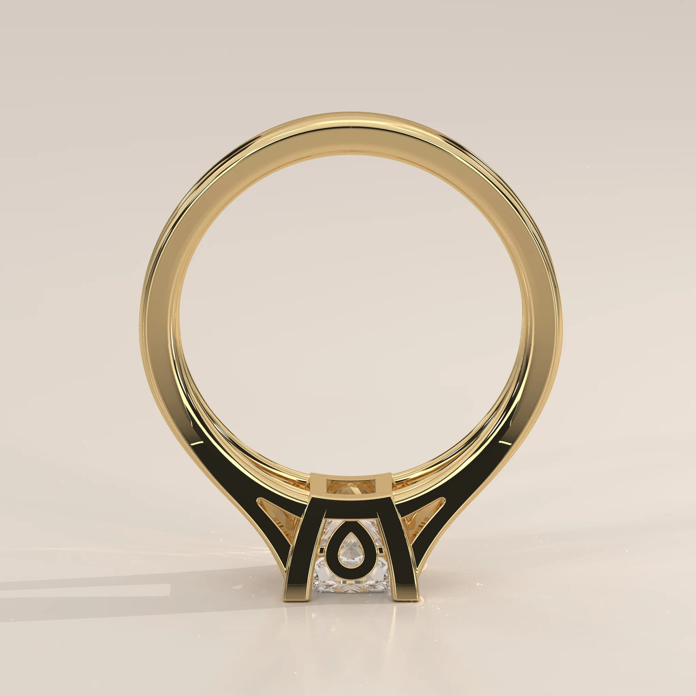 Front View: Princess Diamond Engagement Ring with Split Shank Setting in Yellow Gold – Lab Grown – Driona Jewels