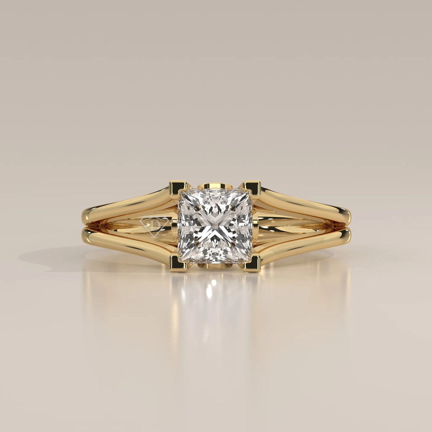 Side Profile: Princess Diamond Engagement Ring with Split Shank Setting in Yellow Gold – Lab Grown – Driona Jewels