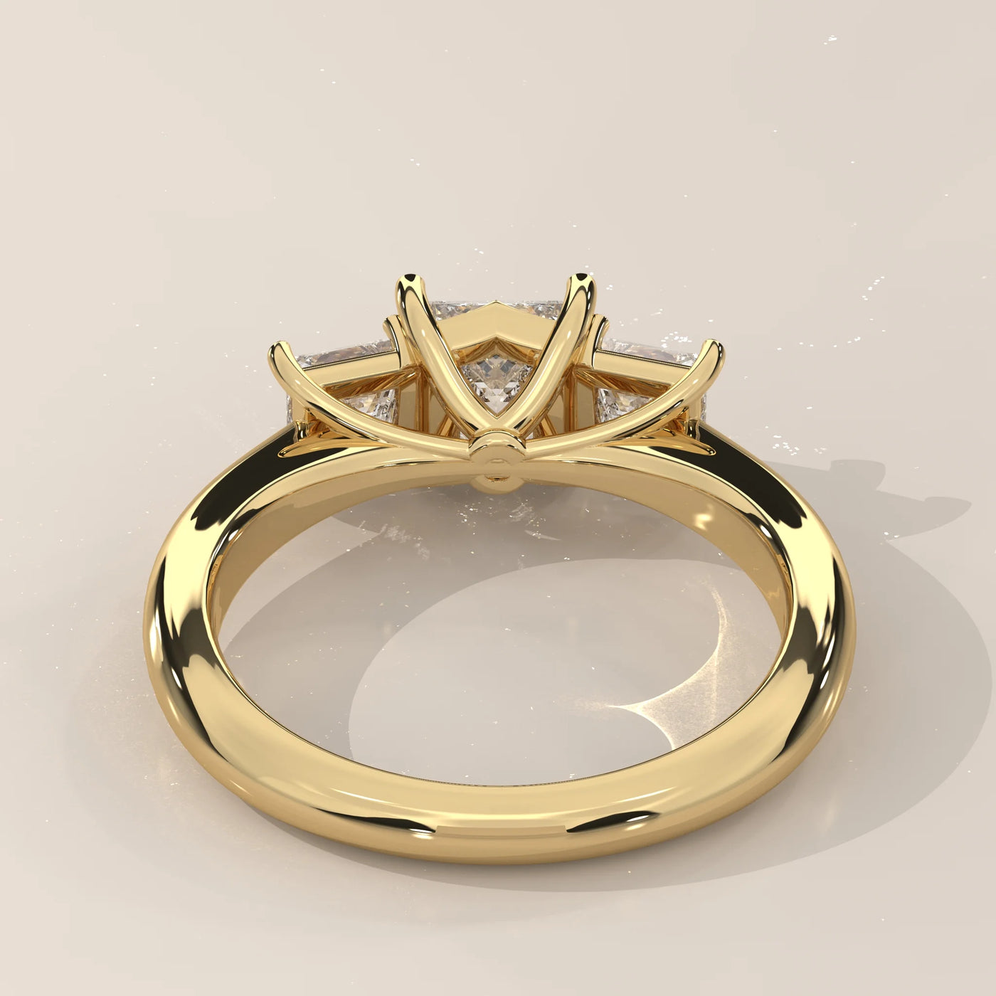 Top View: Princess Diamond Ring with Three-Stone Setting in Yellow Gold – Lab Grown – Driona Jewels
