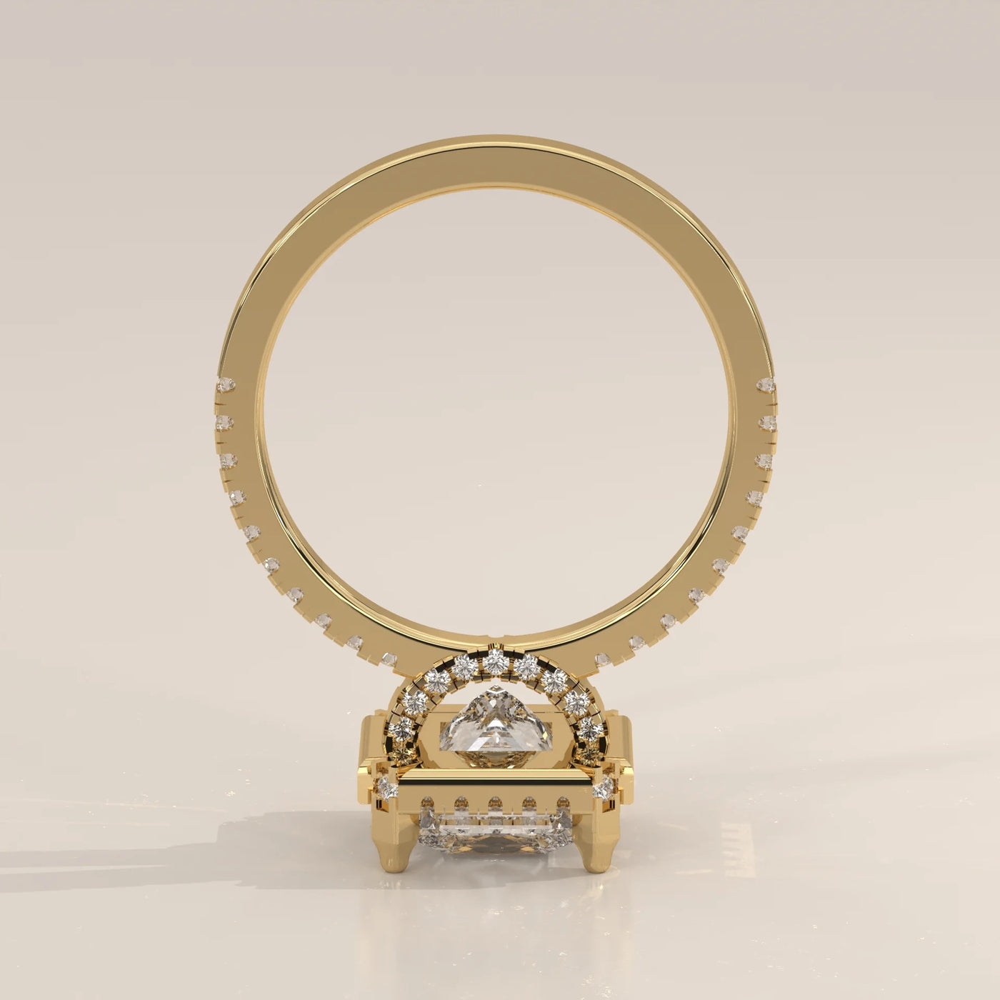 Front View: Princess Diamond Engagement Ring with Halo Setting in Yellow Gold – Lab Grown – Driona Jewels