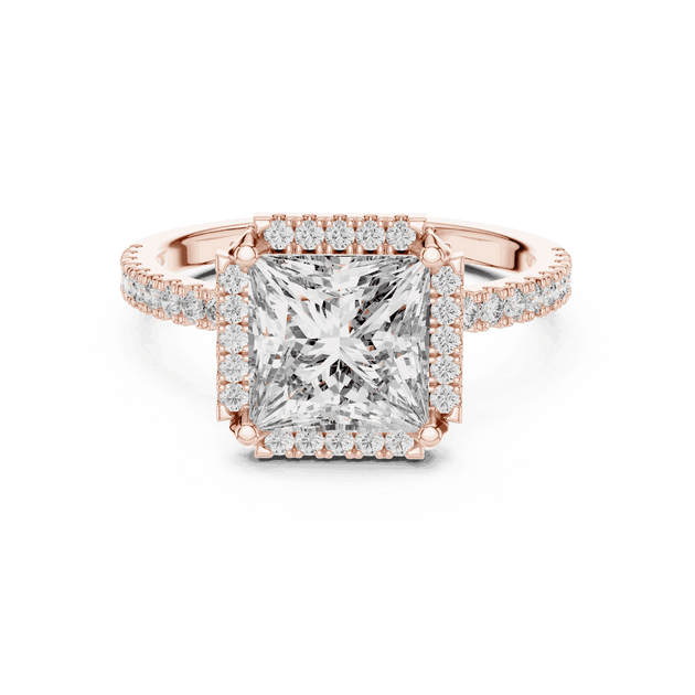 Princess Cut Halo Engagement Ring - Pave Diamond Band