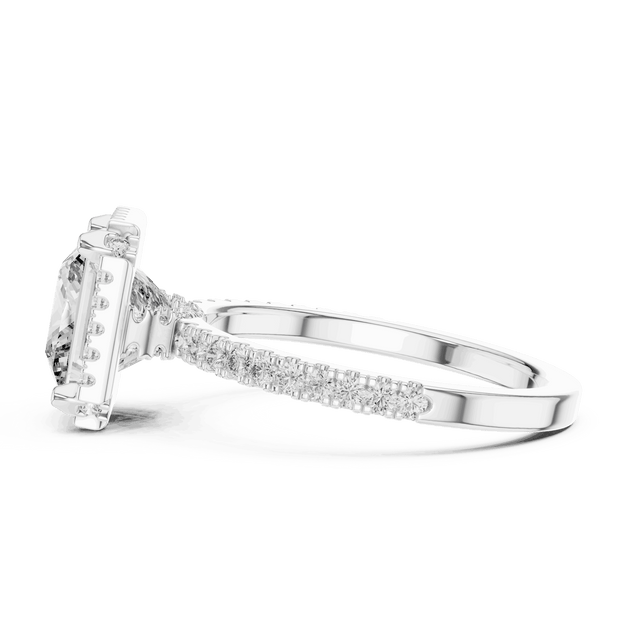 Princess Cut Halo Engagement Ring - Pave Diamond Band