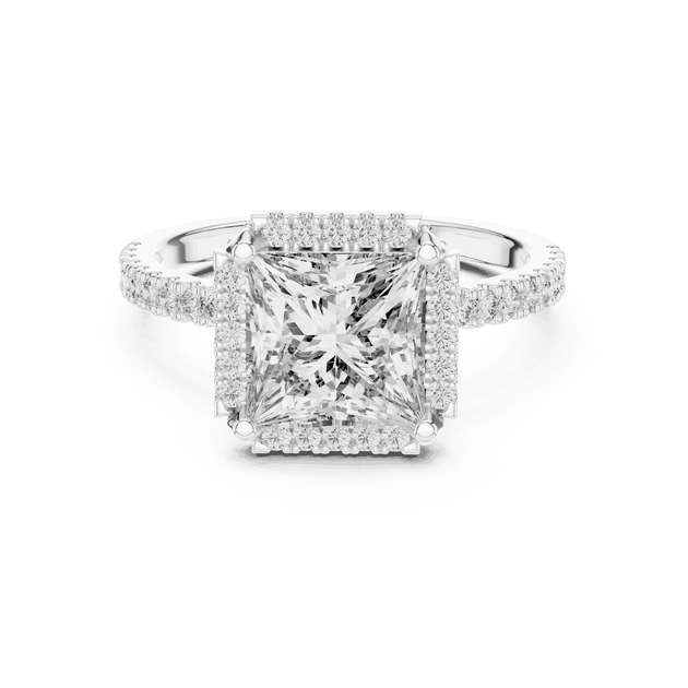 Princess Cut Halo Engagement Ring - Pave Diamond Band