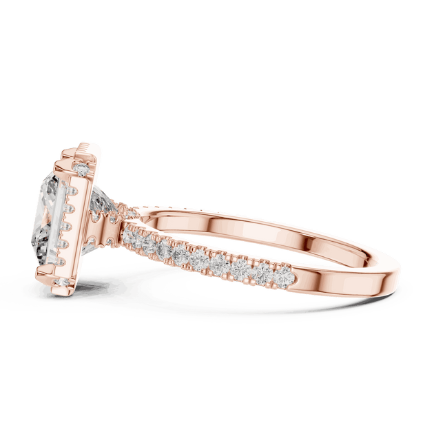 Princess Cut Halo Engagement Ring - Pave Diamond Band
