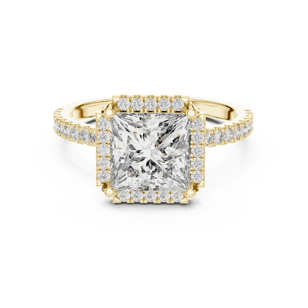 Princess Cut Halo Engagement Ring - Pave Diamond Band