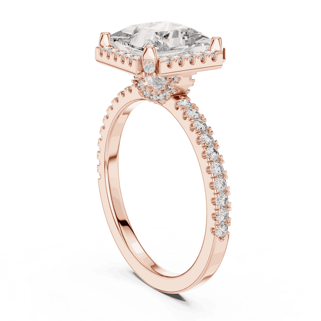Princess Cut Halo Engagement Ring - Pave Diamond Band
