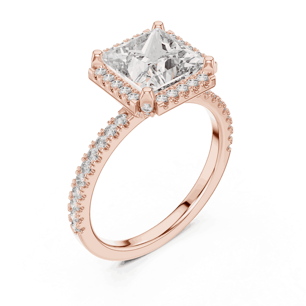 Princess Cut Halo Engagement Ring - Pave Diamond Band