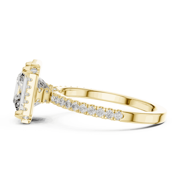 Princess Cut Halo Engagement Ring - Pave Diamond Band