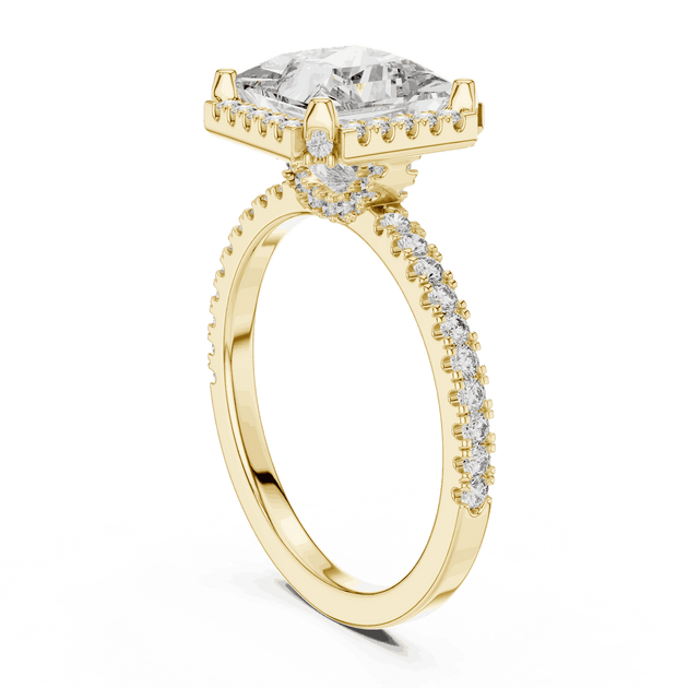Princess Cut Halo Engagement Ring - Pave Diamond Band