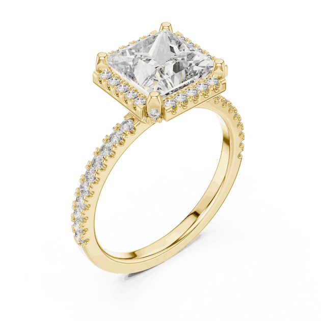 Princess Cut Halo Engagement Ring - Pave Diamond Band
