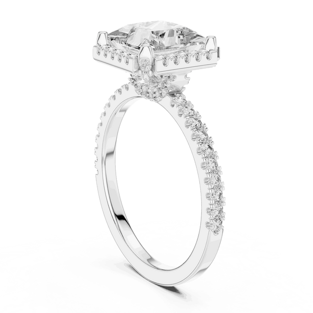 Princess Cut Halo Engagement Ring - Pave Diamond Band