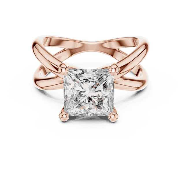 Princess Cut Solitaire Engagement Ring - Crossover Shank