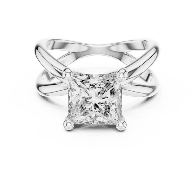 Princess Cut Solitaire Engagement Ring - Crossover Shank