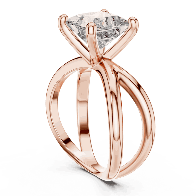 Princess Cut Solitaire Engagement Ring - Crossover Shank
