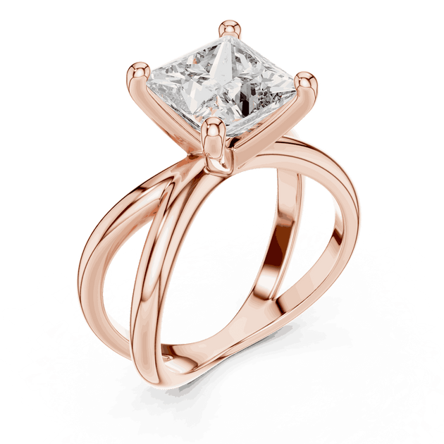 Princess Cut Solitaire Engagement Ring - Crossover Shank