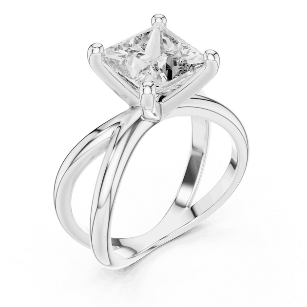 Princess Cut Solitaire Engagement Ring - Crossover Shank