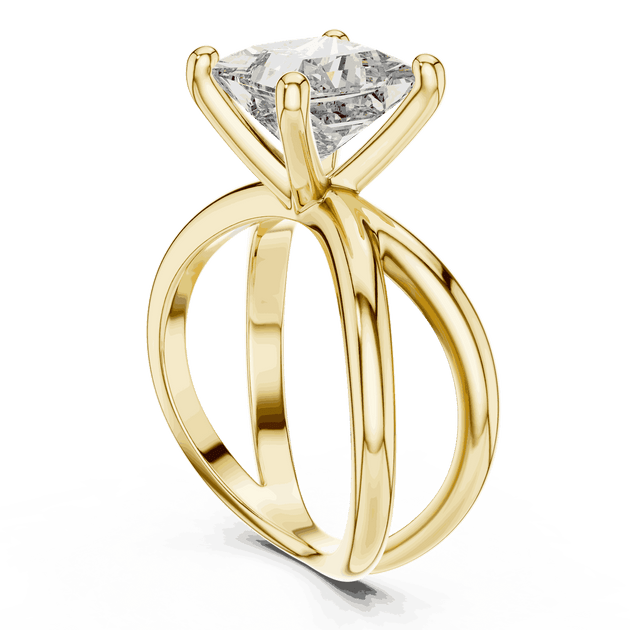 Princess Cut Solitaire Engagement Ring - Crossover Shank