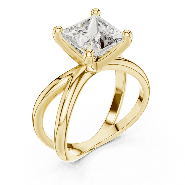 Princess Cut Solitaire Engagement Ring - Crossover Shank