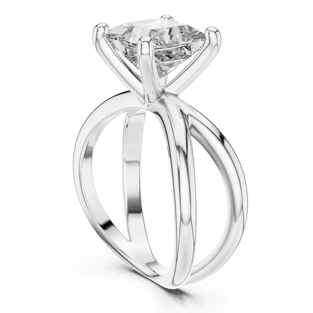 Princess Cut Solitaire Engagement Ring - Crossover Shank
