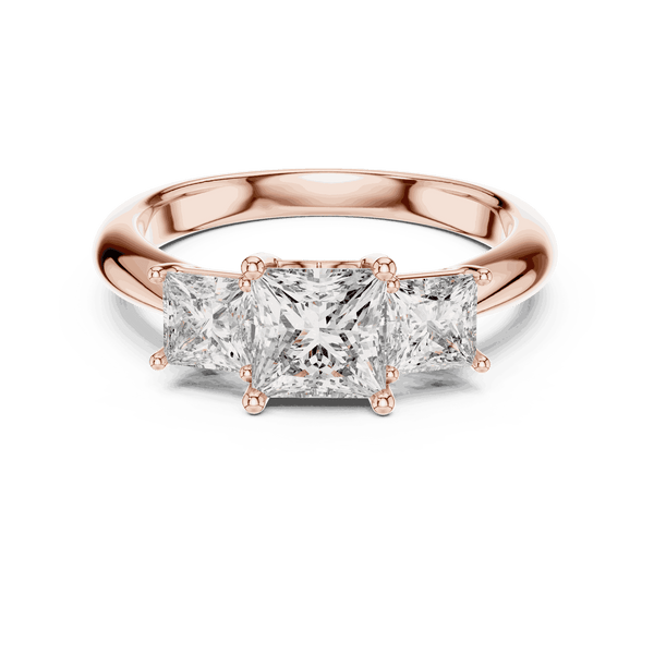 Princess Cut Three Stone Lab Grown Diamond Ring with Smooth Band