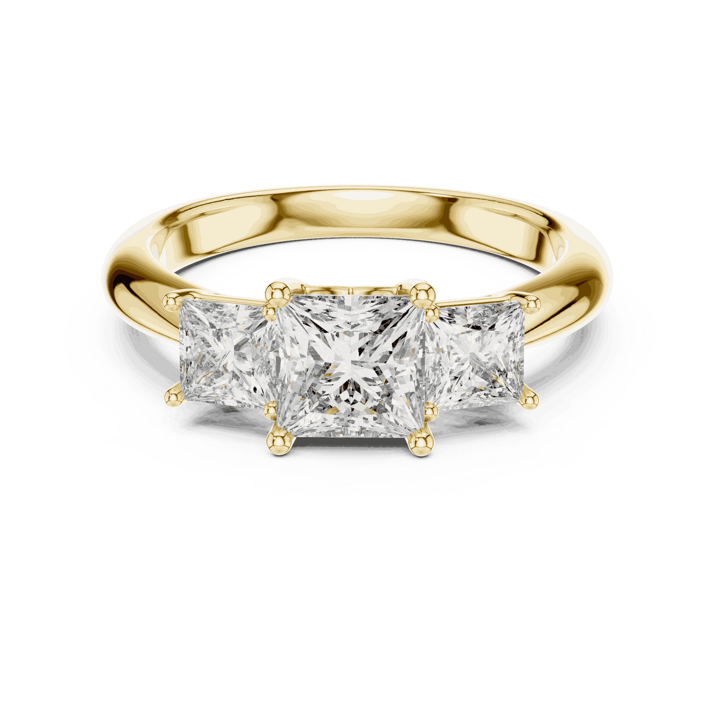Princess Cut Three Stone Lab Grown Diamond Ring with Smooth Band