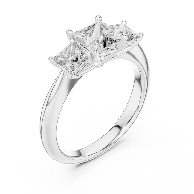 Driona Jewels Princess Cut Three Stone Engagement Ring in Solid Gold