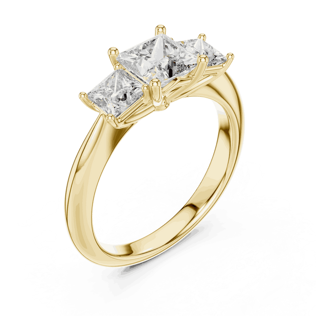 Driona Jewels Princess Cut Three Stone Engagement Ring in Solid Gold