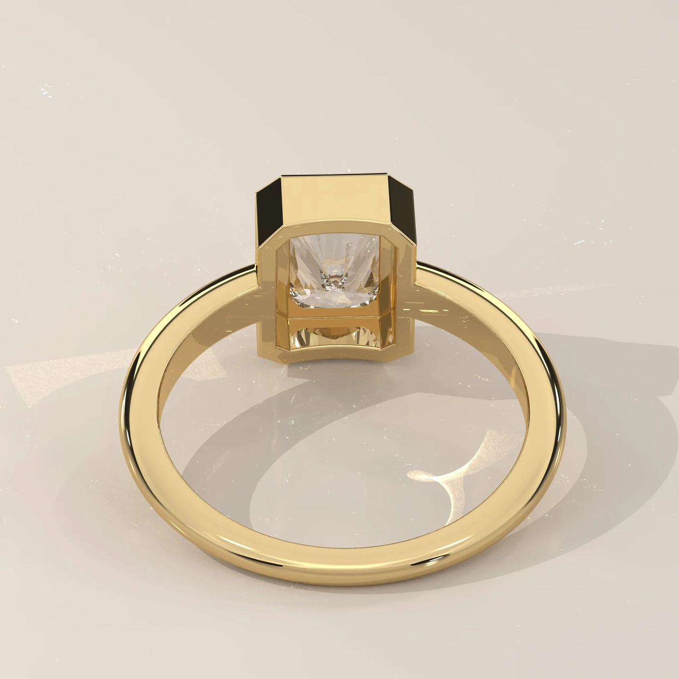 Back View: Radiant Diamond Ring with Bezel Setting in Yellow Gold – Lab Grown – Driona Jewels