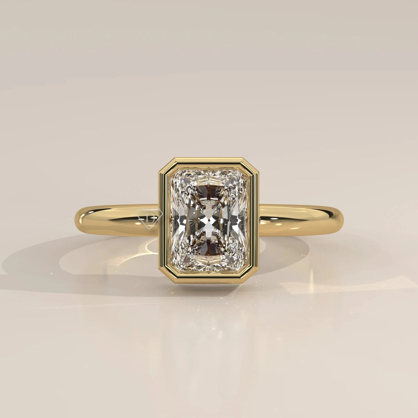 Front View: Radiant Diamond Ring with Bezel Setting in Yellow Gold – Lab Grown – Driona Jewels