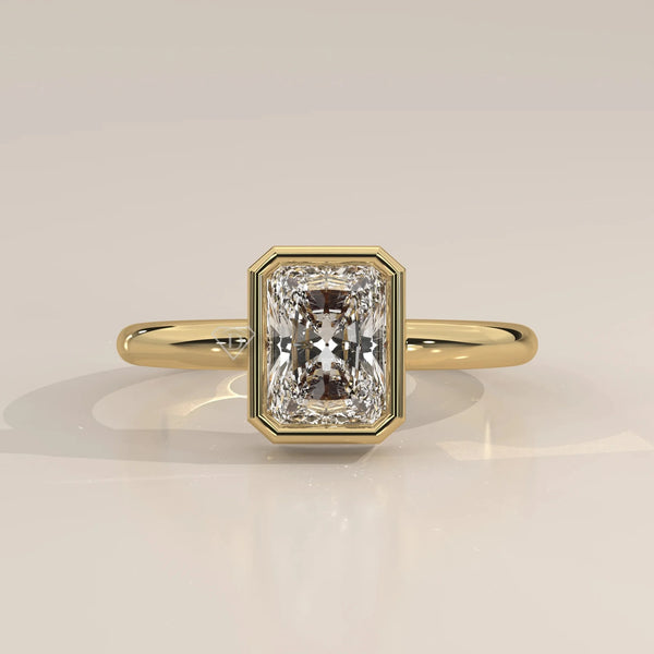 Front View: Radiant Diamond Ring with Bezel Setting in Yellow Gold – Lab Grown – Driona Jewels