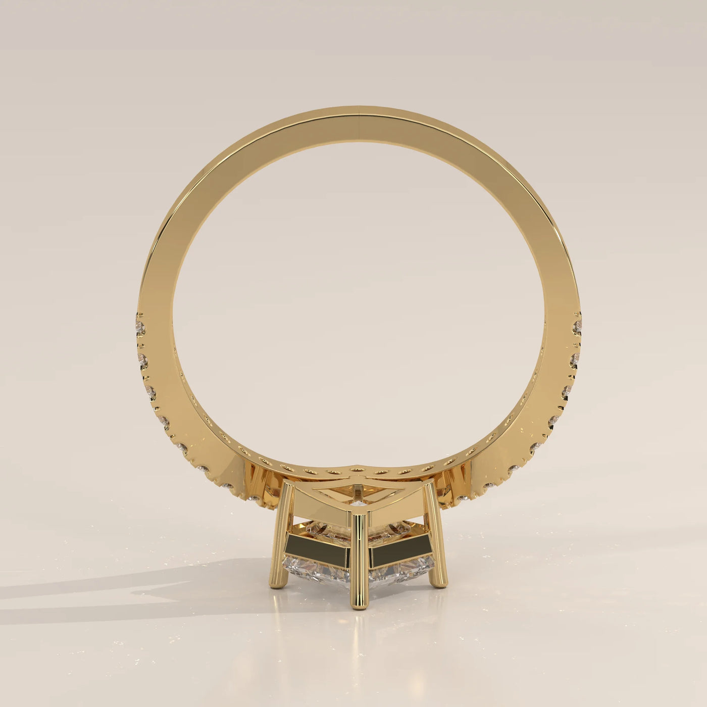 Front View: Radiant Diamond Engagement Ring with Pavé Setting in Yellow Gold – Lab Grown – Driona Jewels