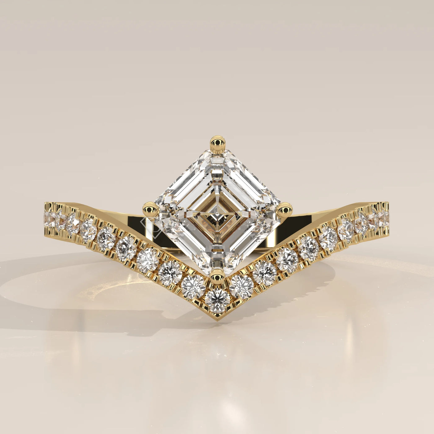 Side Profile: Radiant Diamond Engagement Ring with Pavé Setting in Yellow Gold – Lab Grown – Driona Jewels
