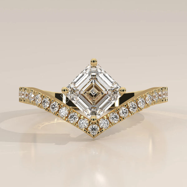 Side Profile: Radiant Diamond Engagement Ring with Pavé Setting in Yellow Gold – Lab Grown – Driona Jewels