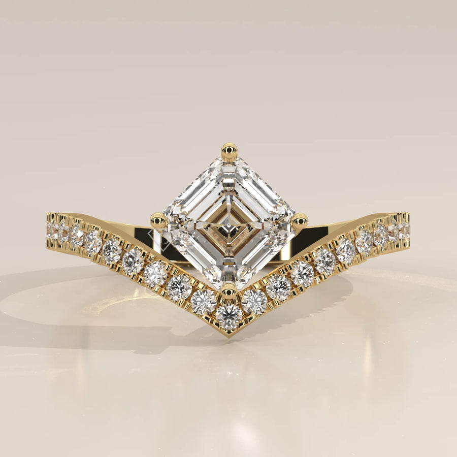 Side Profile: Radiant Diamond Engagement Ring with Pavé Setting in Yellow Gold – Lab Grown – Driona Jewels