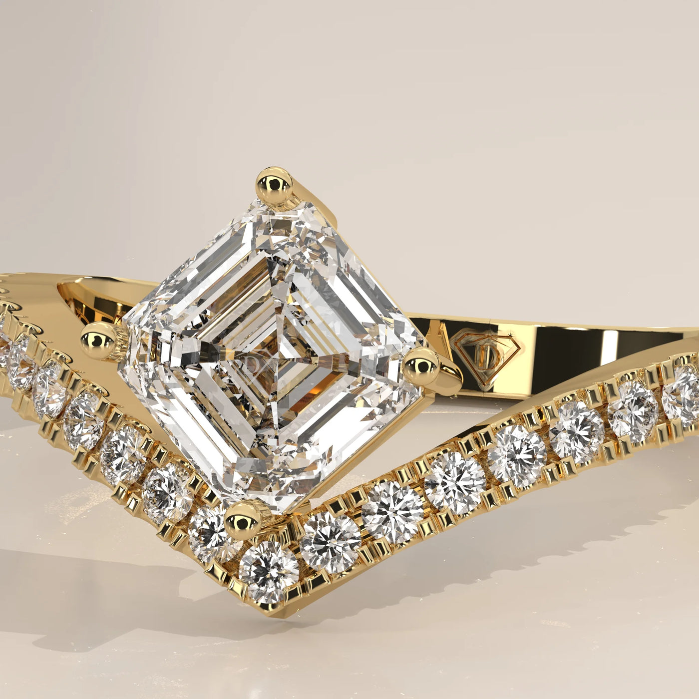 Stone Detail: Radiant Lab Grown Diamonds in Pavé Setting – Yellow Gold – Driona Jewels