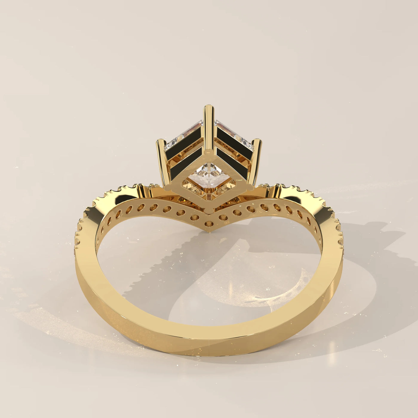 Top View: Radiant Diamond Engagement Ring with Pavé Setting in Yellow Gold – Lab Grown – Driona Jewels