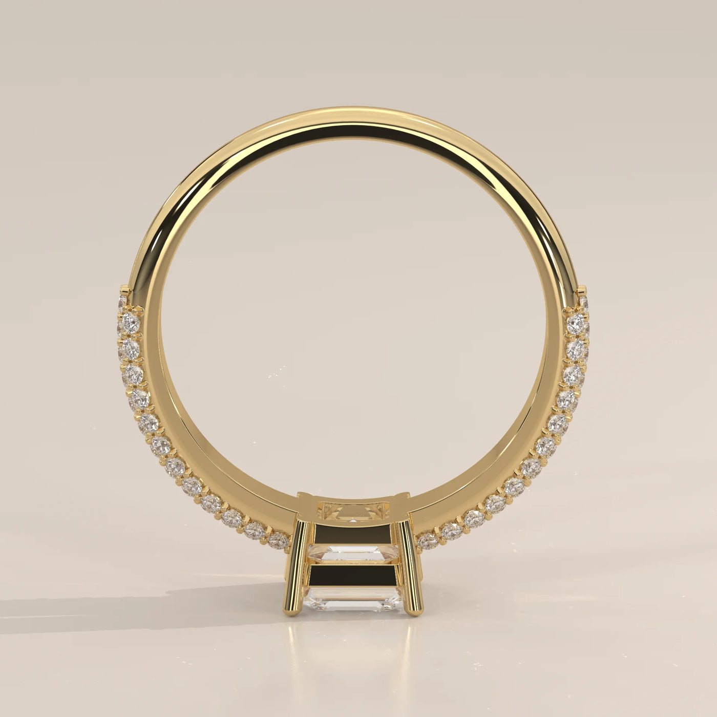 Front View: Radiant Diamond Ring with Pavé Setting in Yellow Gold – Lab Grown – Driona Jewels