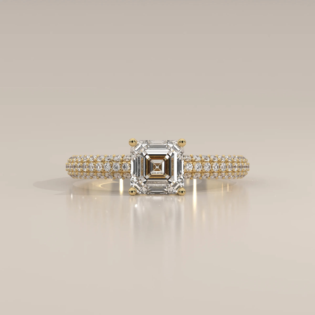 Side Profile: Radiant Diamond Ring with Pavé Setting in Yellow Gold – Lab Grown – Driona Jewels
