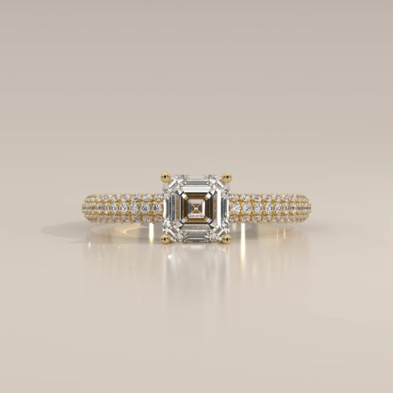 Side Profile: Radiant Diamond Ring with Pavé Setting in Yellow Gold – Lab Grown – Driona Jewels