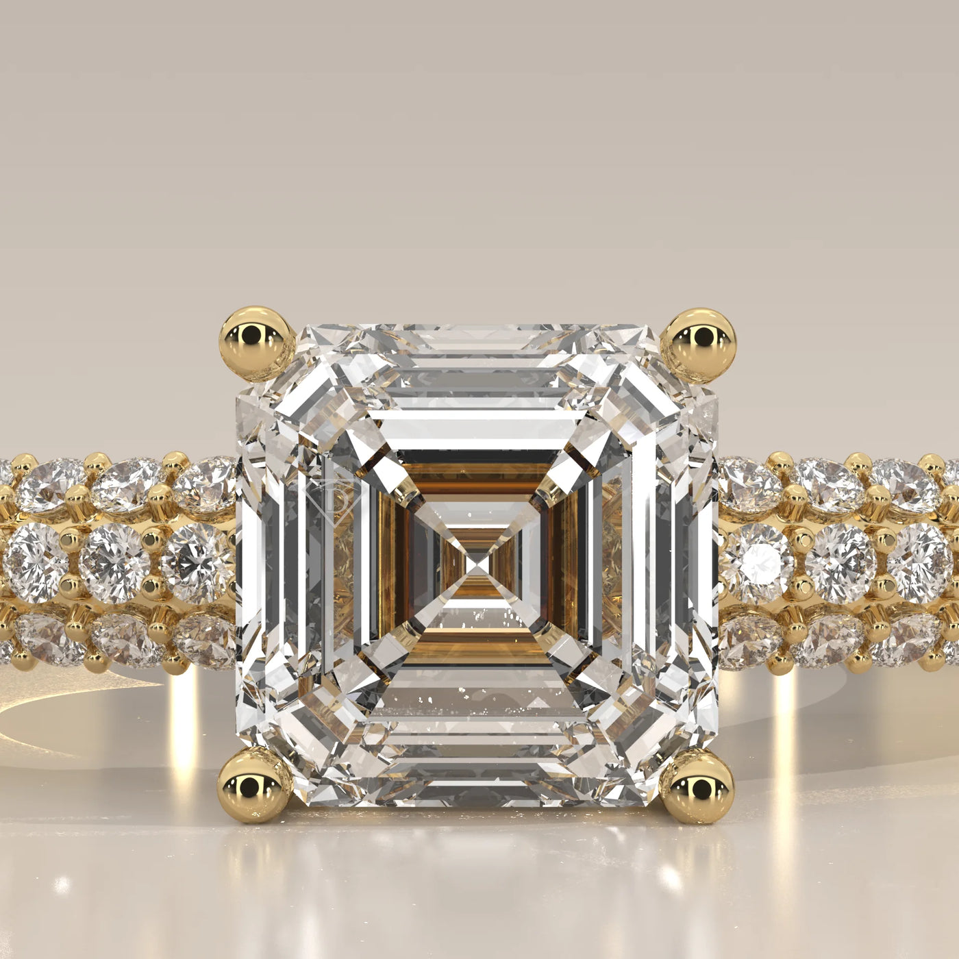 Stone Detail: Radiant Lab Grown Diamonds in Pavé Setting – Yellow Gold – Driona Jewels