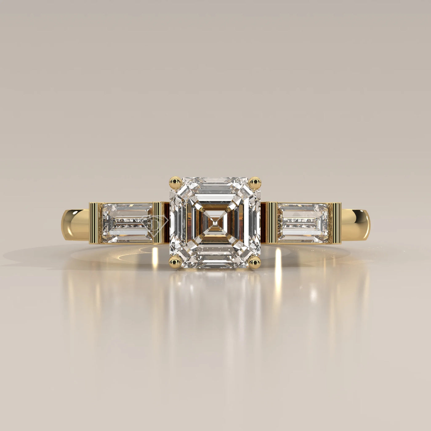 Side Profile: Radiant Diamond Ring with Three-Stone Setting in Yellow Gold – Lab Grown – Driona Jewels